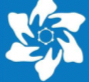 Partner logo, a white flower mark on blue